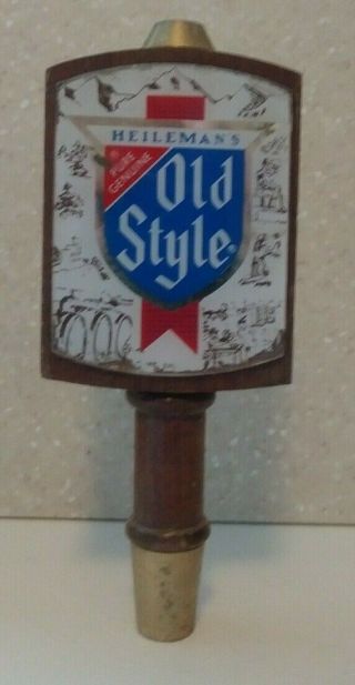 Heileman’s Old Style Tap Handle Vintage Wood Rare Top And Bottom Brass