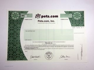 Pets.  Com,  Inc.  2000 Specimen Odd Shares Ipo Stock Certificate Rare Vf