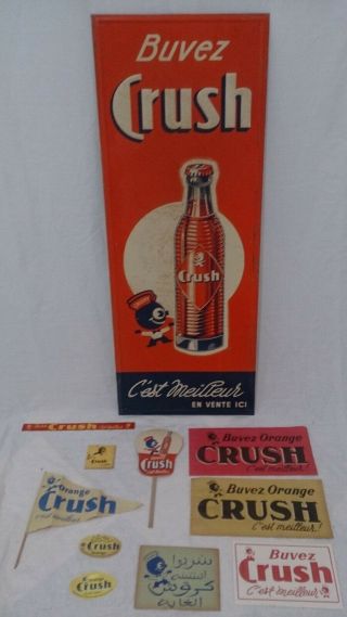 Rare Vintage 1940s Orange Crush Crushy Embossed Metal Sign,  10 Old Paper Sticker