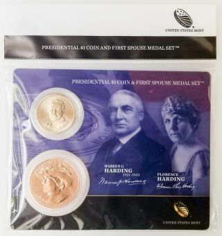 2014 Harding Presidential $1 Coin & First Spouse Medal Set Rare In Ogp [4242.  16]