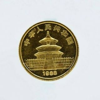 Rare China 1988 Gold 1/20 Oz Panda 5 Yuan.  999 Solid Gold 24k Au
