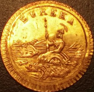 1884 Arms Of California Gold 1/2.  Rare Early Die Eureka Token/charm/exonumia/bar