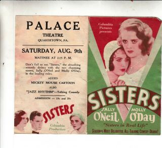 Rare Old Program Palace Theater/quakertown Pa Sisters O 