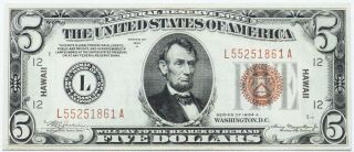 Fr 2302 1934 - A $5 United States Hawaii Emergency Currency Crisp Choice Au Rare