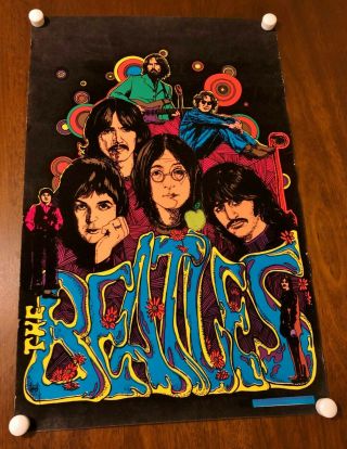 Rare Vintage Beatles Flocked Blacklight Poster