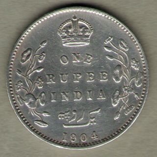 British India - 1904 - Edward Vii One Rupee Silver X - Fine Coin Ex - Rare Date