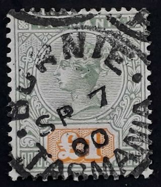 Rare 1897 Tasmania Australia £1 Green & Yellow Tablet Stamp Postally Burnie