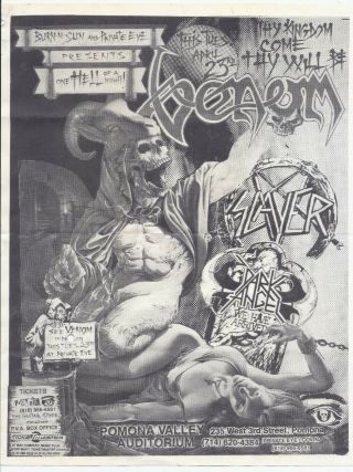 Venom Slayer Dark Angel 1985 Tour Pva Pomona,  Ca Flyer Mega Rare