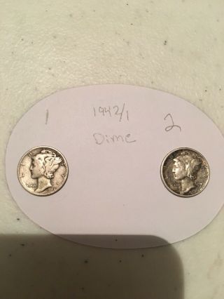 2 Very Cool Very Rare 1942/1 Key Date Mercury Dimes.  Yes 2 Of The Most Sought