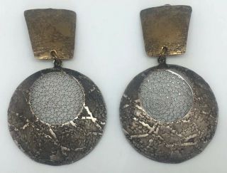 Rare Vtg Sf Modernist Marjorie Baer Brass Sterling Silver Mixed Metal Earrings