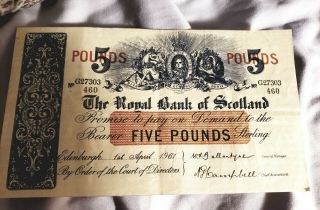 The Royal Bank Of Scotland 5 Pounds 1961 Rare G27303