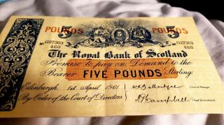 THE ROYAL BANK OF SCOTLAND 5 POUNDS 1961 RARE G27303 3