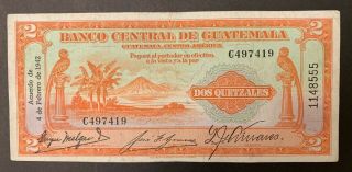 Guatemala 2 Quetzales 1942 Banknote Rare