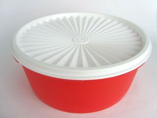 Vtg Tupperware Servalier 8 " Cookie Food Canister Red Base & White Seal Rare Guc