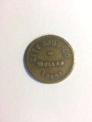City Drug Co.  Mullan,  Idaho Id 5 Cent Brass Trade Token Rare