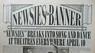 Rare " The Newsies Banner " Pre - Opening Promotional Newspaper 1992