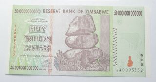 Rare 2008 50 Trillion Dollar - Zimbabwe - Uncirculated Note - 100 Series 712