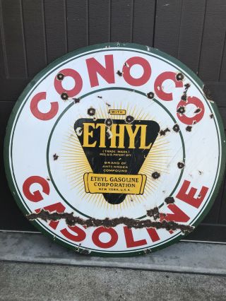 Vintage Porcelain Conoco Ethyl Sign Gas Oil Gasoline Sign - Rare