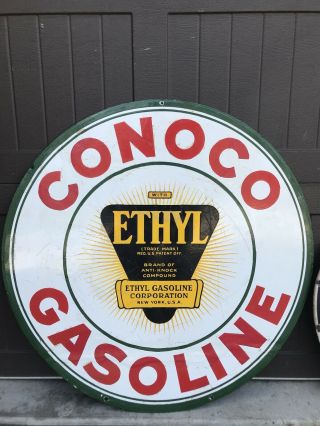 Vintage Porcelain CONOCO ETHYL Sign Gas Oil Gasoline Sign - RARE 2