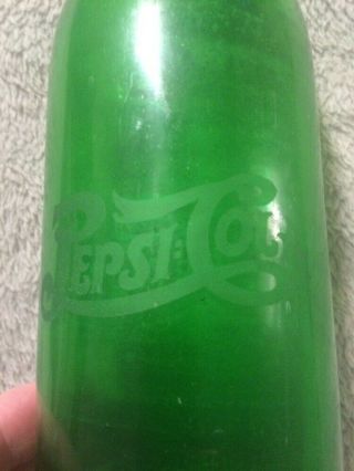 VINTAGE PEPSI:COLA DARK GREEN SODA BOTTLE WITH DOUBLE DOT ETCHED @RARE@ 4