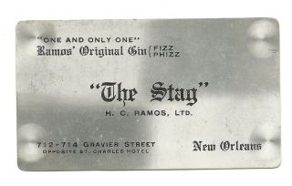 Rare 1917 Metal Ad Card For The Orleans La Stag Bar Ramos Gin Fizz