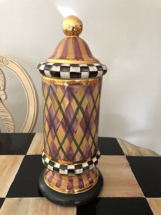 Mackenzie Childs Rare Large Courtly Check Column Canister Urn Porcelain 18