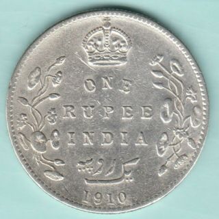 British India - 1910 - King Edward Vii - One Rupee - Rare Silver Coin