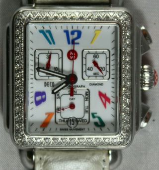 Michele Deco Chronograph Diamond Watch With Rare Multi - Color Dial