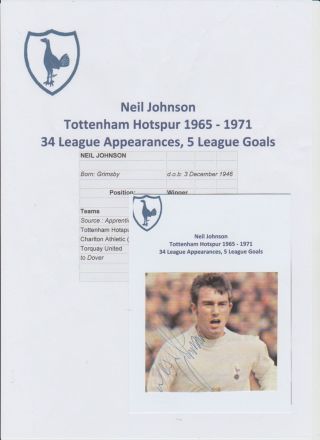 Neil Johnson Tottenham Hotspur 1965 - 1971 Rare Hand Signed Mag Cutting