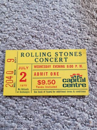 Rolling Stones 1975 Concert Ticket Stub Capital Centre Landover Mega Rare D.  C.