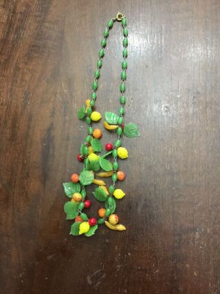 Stunning Rare Vintage Murano Glass Fruit & Leaves Necklace
