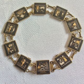 Vintage Art Deco 24k Japanese Komai Damascene Rare Egyptian Scenes Bracelet