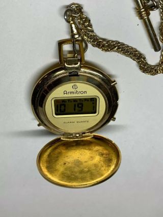 Vintage Rare Armitron Digital Lcd Pocket Watch Alarm Quartz Day Date Battery