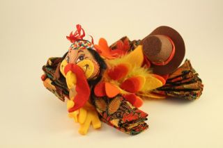 2002 Annalee Toy Doll Rare 5 " Thanksgiving Turkey Napkin Rings 3185,  Bag
