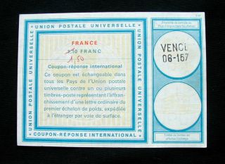 1970s France Vence Rare Irc Upu International Reply Coupon Revalued 1.  50