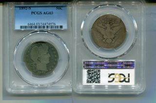 1892 S Barber Silver Half Dollar Pcgs Ag3 Rare Date 3515m