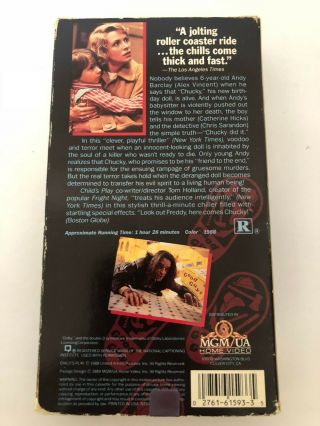 Child ' s Play Rare & OOP Horror Movie MGM/UA Home Video Release VHS 5