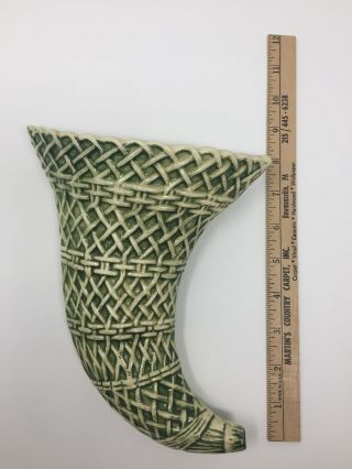 Vintage Rare McCoy Pottery Basket Weave Horn of Plenty Pattern Wall Pocket 7