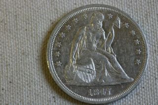 1847 Seated Liberty Silver Dollar $1 Coin - - Rare Coin