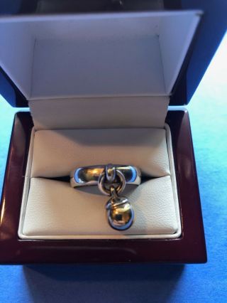 Rare Tiffany & Co Sterling Silver Fascination Dangle Gold - Tone Ball Ring 7 - 3/4