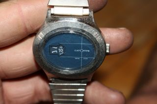 Vintage Customtime Jump Hour Swiss Made Wind Up Wrist Watch Blue Rare
