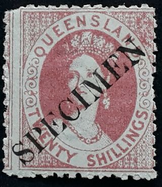 Rare 1880 - Queensland Australia 20/ - Rose Chalon Head Stamp Specimen