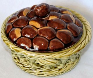 Rare Sarreguemines Majolica Lidded Chestnuts Basket
