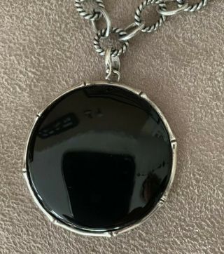Rare & Large Round Black Onyx In Silver Enhancer Pendant
