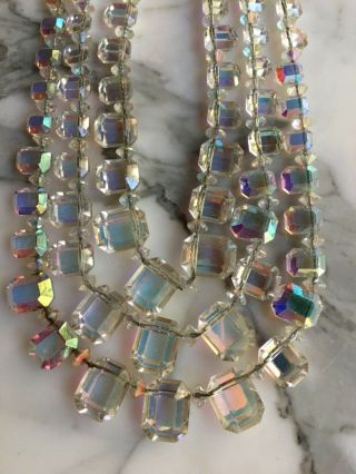 Vintage Emerald Cute Rare 3 Strand A B Crystal Necklace Italy