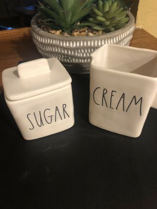 Rae Dunn Square Cream And Sugar - Ll - Cream - - Sugar—rare Set
