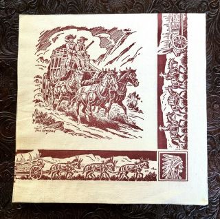 Wallace China Pioneer Trails Paper Napkin Rare Cowboy Horse Stagecoach 8 " Sq