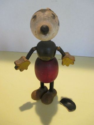 1930s Walt Disneys Mickey Mouse Fun E Flex Wood/composite Toy W/hands Rare