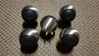 Set Of Five Orb Audio Stereo Speakers In Rare Silver Upgrade Color With Stands