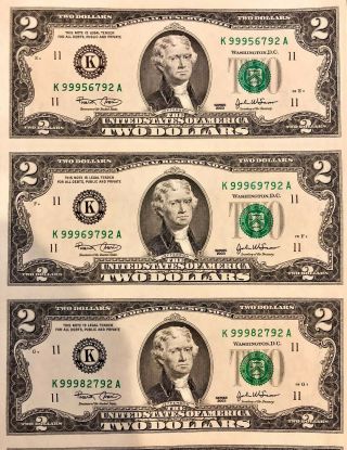2003 Uncut Currency Sheet 16 $2.  00 dollar Federal Reserve Notes RARE KA block 5